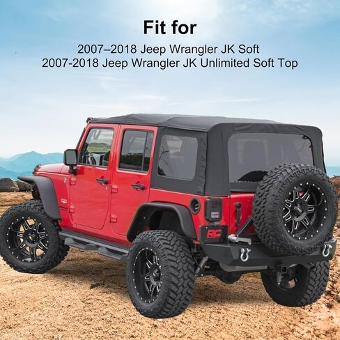 أشرطة علوية ناعمة لسيارة جيب رانجلر JK JKU 2007-2018، أشرطة ربط علوية ناعمة شديدة التحمل، أشرطة لف النافذة الخلفية مع خطاف وحلقة، أشرطة سقف علوية ناعمة 4 عبوات باللون الأسود in Kuwait
