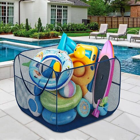 47x47x31Inch Pool Storage Bin Blue Nylon Mesh Pool Organizer with 2 Side Pockets 300 Gallon Pool Storage for Inflatable Float Beach Balls and Pool Accessories in Kuwait