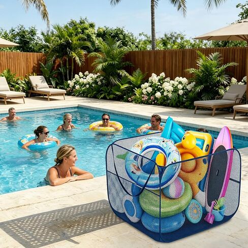 47x47x31Inch Pool Storage Bin Blue Nylon Mesh Pool Organizer with 2 Side Pockets 300 Gallon Pool Storage for Inflatable Float Beach Balls and Pool Accessories in Kuwait