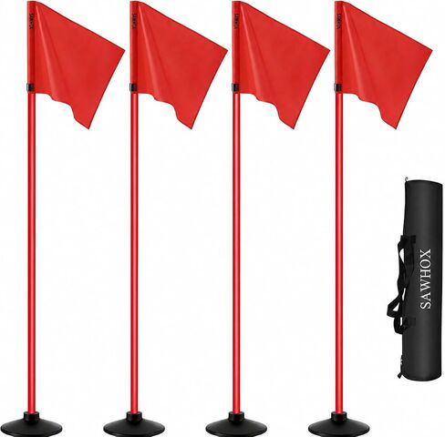 Soccer Corner Flags with Weighted 2.7 LB Rubber Base, 4 Red Corner Flags with Red Poles for Soccer Field, Adjustable Height for Grass, Turf, Concrete & Indoor Court, Carry Bag Included in Saudi Arabia