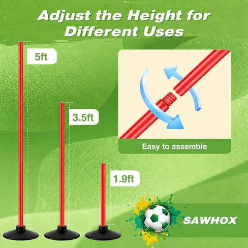 Soccer Corner Flags with Weighted 2.7 LB Rubber Base, 4 Red Corner Flags with Red Poles for Soccer Field, Adjustable Height for Grass, Turf, Concrete & Indoor Court, Carry Bag Included in Saudi Arabia
