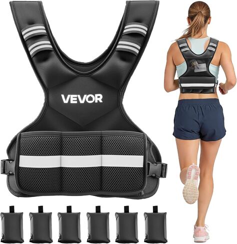 VEVOR Adjustable Weighted Vest, 4-10lbs/20-32lbs/24-40lbs/40lbs Comfortable X-Shape Body Weight Vest Set with 6/8 Weight Packs and Reflective Stripe, for Men Women, Workout Equipment for Strength Training Running Jogging in Kuwait