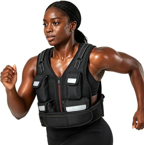 KRYLIX Adjustable Weighted Vest 0-18lbs Wide Range Adjustment Adjustable Shoulder Straps 12 Removable Iron Sand Bags Storage Pocket Reflective Strips for Running Walking Workout Training Washable for Women Woman in Kuwait