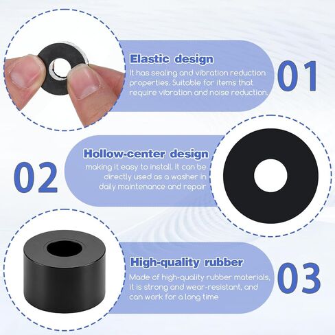 8PCS Heavy Duty Rubber Vibration Isolators Pads, 1/2 Inch Thick | Anti Vibration for Washing Machine, Appliances, Dryer & Motors, 1'' OD X 3/8'' ID X 0.5'' Thickness in Kuwait