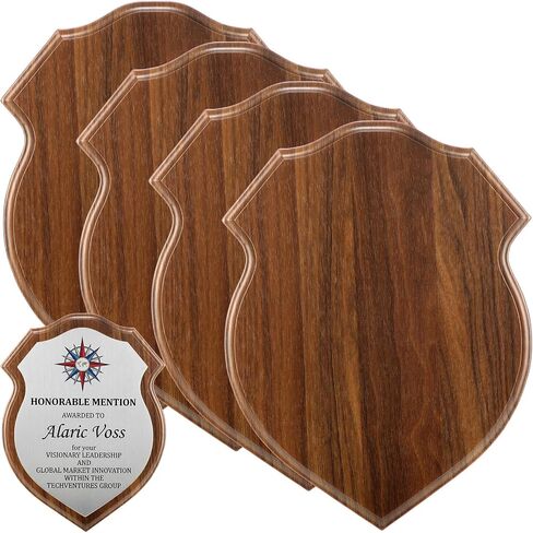 4 Pcs DIY Blank Award Wood Plaques Shield 9 x 12 Inch Personalized Engraved Plaques Wooden Trophy Gift for Thank You, Photo, School, Sports, Special Achievements, Retirement in Kuwait