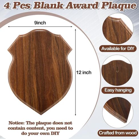 4 Pcs DIY Blank Award Wood Plaques Shield 9 x 12 Inch Personalized Engraved Plaques Wooden Trophy Gift for Thank You, Photo, School, Sports, Special Achievements, Retirement in Kuwait