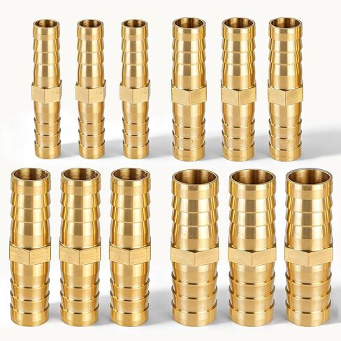 12PCS Brass Hose Barb Fitting, 1/4" 5/16" 3/8" 1/2" (6 mm/8 mm/10 mm/12 mm) Barb Splicer Mender Hose Fittings for Water Air Fuel Line Connector Brass Hoses Barbs Adapter in Kuwait