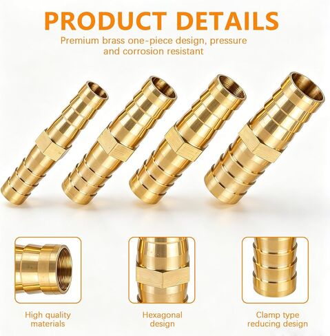 12PCS Brass Hose Barb Fitting, 1/4" 5/16" 3/8" 1/2" (6 mm/8 mm/10 mm/12 mm) Barb Splicer Mender Hose Fittings for Water Air Fuel Line Connector Brass Hoses Barbs Adapter in Kuwait