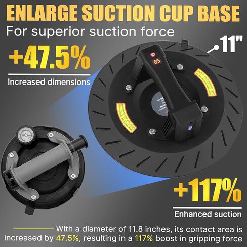 Electric Heavy Duty Suction Cup,11.8" Vacuum Tile Suction Cup Tool with Digital Display,350lbs Max Load, Auto Pump & Detachable 3000 mAh Battery, Suction Cup Lifter for Tile Granite Marble in Saudi Arabia