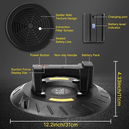 Electric Heavy Duty Suction Cup,11.8" Vacuum Tile Suction Cup Tool with Digital Display,350lbs Max Load, Auto Pump & Detachable 3000 mAh Battery, Suction Cup Lifter for Tile Granite Marble in Saudi Arabia