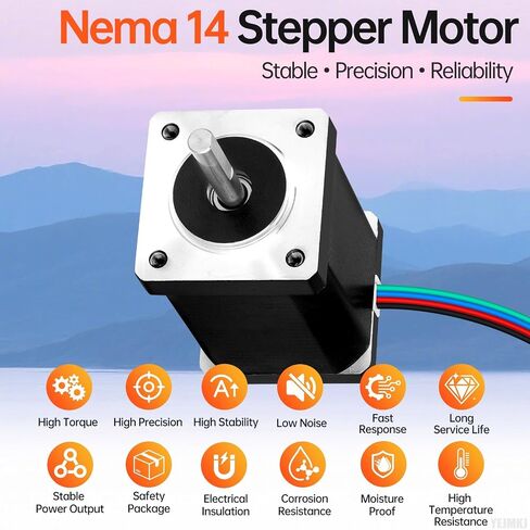 Nema 14 Stepper Motor 35x59mm 41Ncm (58.06oz·in) 1.2A 3.5Ω Bipolar | 35 Stepper Motor 1.8‌°‌ 2 Phase High Torque Shaft 24mm φ5mm 4-Wire Cable 1M for 3D Printer DIY Robot CNC Machine in Kuwait
