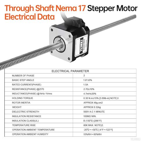 Through Shaft Nema 17 Stepper Motor TR8x8 300mm 42x34mm 0.3Nm 1.5A | 42 Step Motor 42.48oz·in 1.8°‌ 2.7Ω Bipolar 2 Phase High Torque T8 300mm 4-Lead Cable 1M for 3D Printer DIY Robot CNC in Kuwait