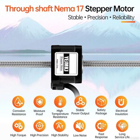 Through Shaft Nema 17 Stepper Motor TR8x8 300mm 42x34mm 0.3Nm 1.5A | 42 Step Motor 42.48oz·in 1.8°‌ 2.7Ω Bipolar 2 Phase High Torque T8 300mm 4-Lead Cable 1M for 3D Printer DIY Robot CNC in Kuwait