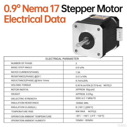 0.9° Nema 17 Stepper Motor 42x48mm 42Ncm (59.48oz·in) 1.3A 2.5Ω | 42 Stepper Motor Bipolar High Torque 2 Phase Shaft 24mm φ5mm 4-Wire Cable 1M for 3D Printer DIY Robot CNC Machine in Kuwait