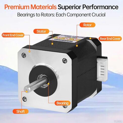 0.9° Nema 17 Stepper Motor 42x48mm 42Ncm (59.48oz·in) 1.3A 2.5Ω | 42 Stepper Motor Bipolar High Torque 2 Phase Shaft 24mm φ5mm 4-Wire Cable 1M for 3D Printer DIY Robot CNC Machine in Kuwait