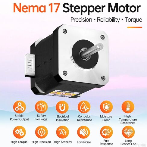 0.9° Nema 17 Stepper Motor 42x48mm 42Ncm (59.48oz·in) 1.3A 2.5Ω | 42 Stepper Motor Bipolar High Torque 2 Phase Shaft 24mm φ5mm 4-Wire Cable 1M for 3D Printer DIY Robot CNC Machine in Kuwait