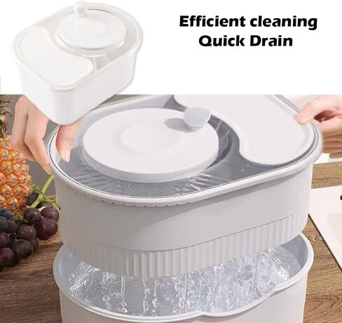 Fruit Cleaner Spinner Efficient Bowl Washing Portable Washing Machine with Lid and Filter (White) in Kuwait