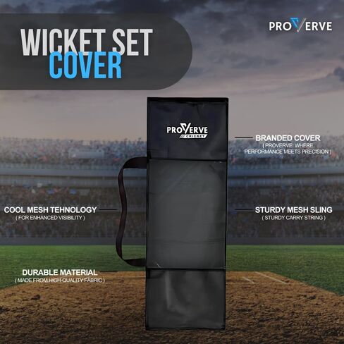 Wicket Set Cover with Cool Mesh Design, Premium 80-GSM Unwoven Fabric Full Size Cover for Wooden and Plastic Wicket Set with Heavy Duty Stitched Strap (Black, Pack of 1) in Kuwait