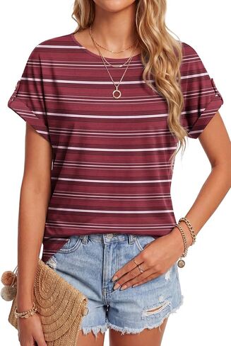 KIFOVEN Women’s Summer Tops Short Sleeve Side Split Tunic T Shirt Crew Neck Button Loose Casual Tees in Saudi Arabia