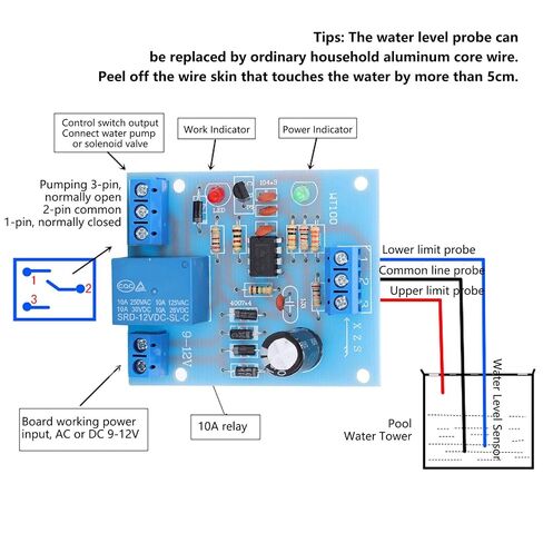 Water Level Controller Module 12VDC, Supports Automatic Water Pumping, Filling and Draining, Large Switch Capacity, Realization of When Pool is Short of Water in Kuwait