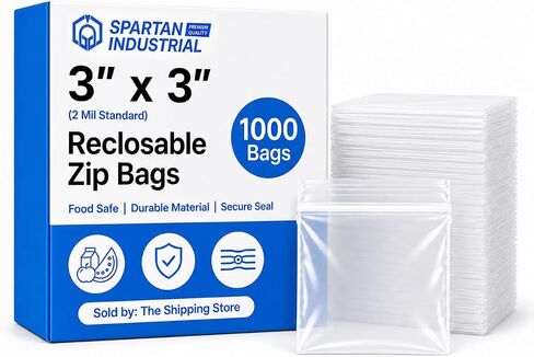 Spartan Industrial - 3 × 3 بوصة (1000 قطعة) أكياس بولي بلاستيكية شفافة بسحاب قابلة لإعادة الإغلاق مع سحاب قفل قابل للإغلاق in Kuwait