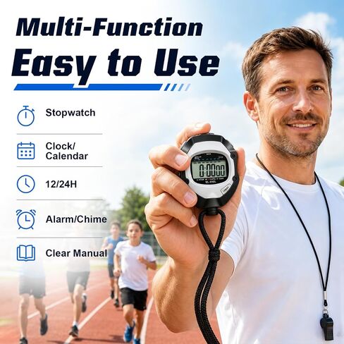 Digital Stopwatch Timer for Sports - Large Backlit Display, Single Lap/Split, 12/24H Clock, Calendar, Alarm & Hourly Chime for Coaches, Track and Field Training, Running, Soccer, Workout in Kuwait