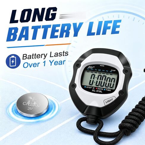 Digital Stopwatch Timer for Sports - Large Backlit Display, Single Lap/Split, 12/24H Clock, Calendar, Alarm & Hourly Chime for Coaches, Track and Field Training, Running, Soccer, Workout in Kuwait