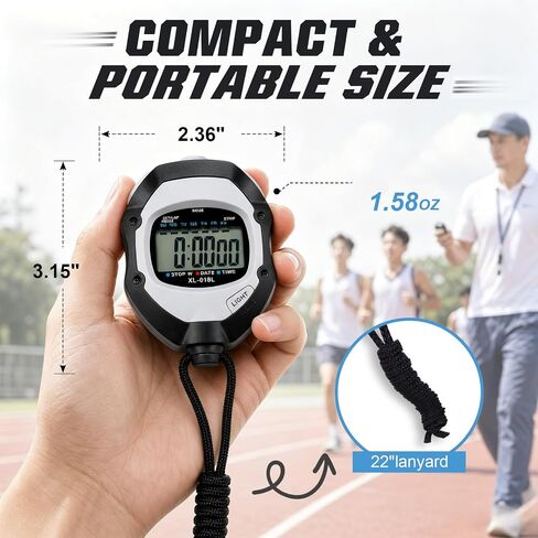 Digital Stopwatch Timer for Sports - Large Backlit Display, Single Lap/Split, 12/24H Clock, Calendar, Alarm & Hourly Chime for Coaches, Track and Field Training, Running, Soccer, Workout in Kuwait