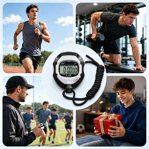 Digital Stopwatch Timer for Sports - Large Backlit Display, Single Lap/Split, 12/24H Clock, Calendar, Alarm & Hourly Chime for Coaches, Track and Field Training, Running, Soccer, Workout in Kuwait