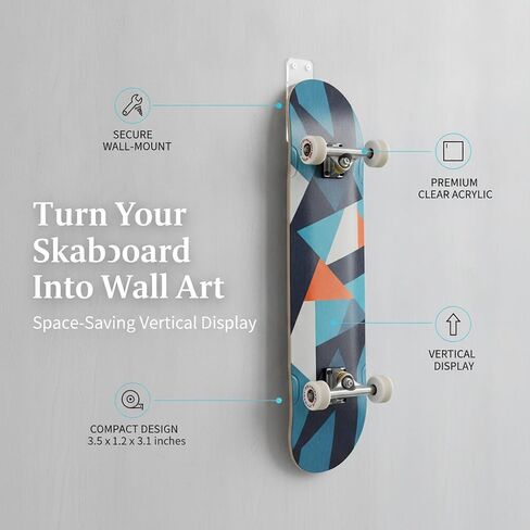Acrylic Skateboard Wall Mount, Vertical Display Rack for Standard Decks, Space-Saving Storage for Bedroom or Living Room (1 PC) in Kuwait