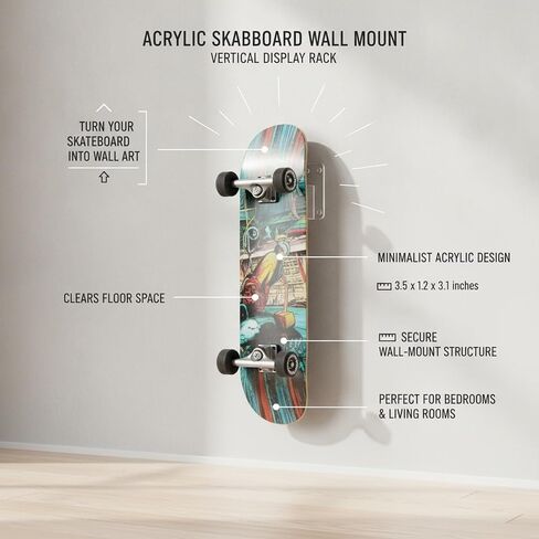 Acrylic Skateboard Wall Mount, Vertical Display Rack for Standard Decks, Space-Saving Storage for Bedroom or Living Room (1 PC) in Kuwait