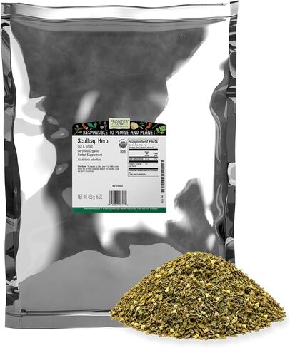 Frontier Co -Op Organic Scullcap Herb Cut & Sifted Arganic Erganic Armbal Complement 1LB - Skullcap Herb for tincture ، tea ، emplement in Kuwait