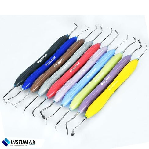 10-Piece Dental Composite Tool Set – Professional Tooth Restoration Instruments with Ergonomic Non-Slip Silicone Handles – Wooden Storage Box for Organized Storage in Kuwait