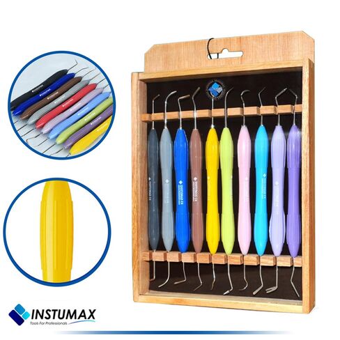 10-Piece Dental Composite Tool Set – Professional Tooth Restoration Instruments with Ergonomic Non-Slip Silicone Handles – Wooden Storage Box for Organized Storage in Kuwait