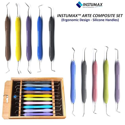 10-Piece Dental Composite Tool Set – Professional Tooth Restoration Instruments with Ergonomic Non-Slip Silicone Handles – Wooden Storage Box for Organized Storage in Kuwait