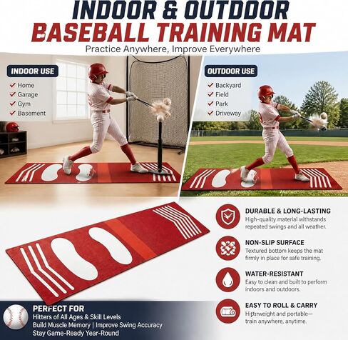 Trainer Mat Baseball, Baseball Pitching Mat for Softball Batting & Pitching Practice, Non-Slip Portable Training Mat in Kuwait