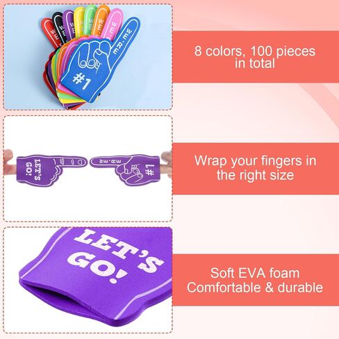Kifmurase 100Pcs Mini Foam Finger, Football Party Favors, We're #1 Sports Fan Foam Finger, Baseball Football Soccer Team Cheerleader Gifts for Sports Themed Birthday Party Supplies Sporting Event in Kuwait