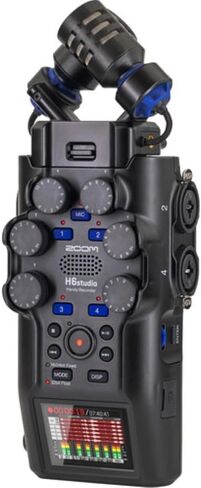 جهاز تسجيل Zoom H6studio سهل الاستخدام ذو 6 مسارات مع حزمة تسجيل عائمة 32 بت مع حزمة ملحقات APH-6s + محول بلوتوث BTA-1 + سماعات رأس + بطاقة ذاكرة 64 جيجابايت + 4 بطاريات AA + قطعة قماش (6 قطع) in Kuwait