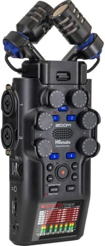 جهاز تسجيل Zoom H6studio سهل الاستخدام ذو 6 مسارات مع حزمة تسجيل عائمة 32 بت مع حزمة ملحقات APH-6s + محول بلوتوث BTA-1 + بطاقة ذاكرة 64 جيجابايت + 4 بطاريات AA + قطعة قماش (6 قطع) in Kuwait