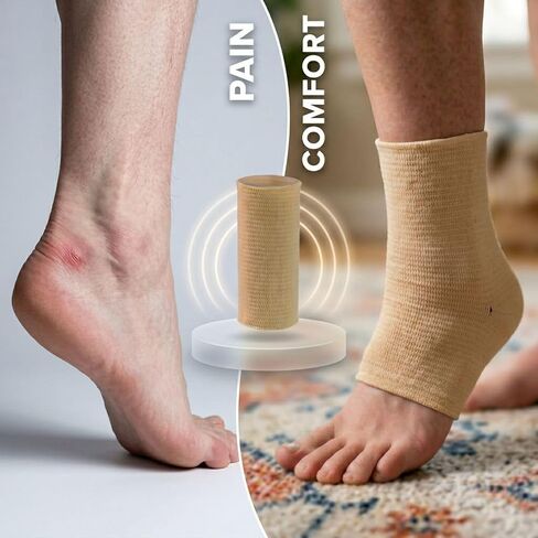 2 Pcs Beige Gel Ankle Sleeves, Cuttable Heel Brace for Discomfort Protection, Breathable Foot Guard for Figure Skating and Sports in Kuwait
