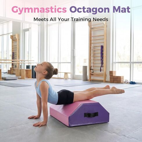 Detachable Octagon Gymnastics Mat, 17"X17"X23" Home Tumbling Mat, Skill Shape Tumbling Backbend Trainer Exercise Mat, with High-Density Foam & Waterproof Cover, for Cheerleading, Martial Art, Kids Tumbling, Skill Training, Home Gym Exercise in Kuwait