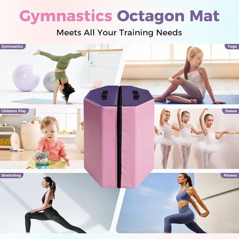 Detachable Octagon Gymnastics Mat, 17"X17"X23" Home Tumbling Mat, Skill Shape Tumbling Backbend Trainer Exercise Mat, with High-Density Foam & Waterproof Cover, for Cheerleading, Martial Art, Kids Tumbling, Skill Training, Home Gym Exercise in Kuwait