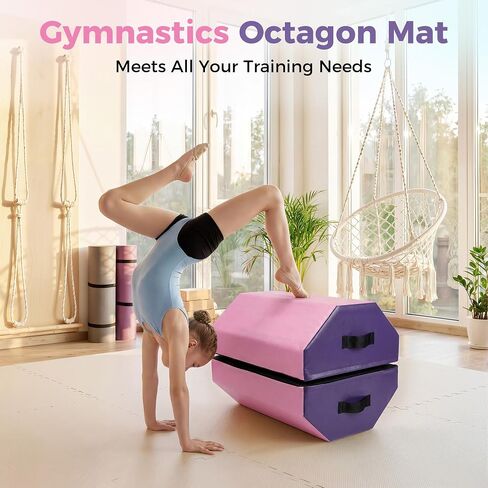 Detachable Octagon Gymnastics Mat, 17"X17"X23" Home Tumbling Mat, Skill Shape Tumbling Backbend Trainer Exercise Mat, with High-Density Foam & Waterproof Cover, for Cheerleading, Martial Art, Kids Tumbling, Skill Training, Home Gym Exercise in Kuwait