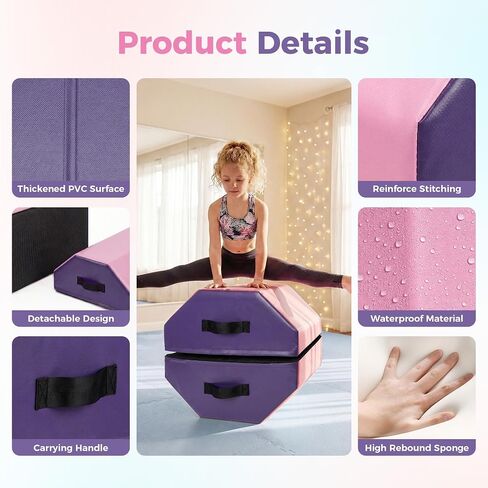 Detachable Octagon Gymnastics Mat, 17"X17"X23" Home Tumbling Mat, Skill Shape Tumbling Backbend Trainer Exercise Mat, with High-Density Foam & Waterproof Cover, for Cheerleading, Martial Art, Kids Tumbling, Skill Training, Home Gym Exercise in Kuwait