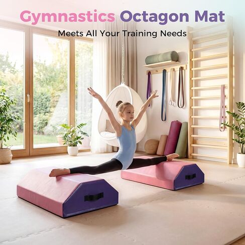 Detachable Octagon Gymnastics Mat, 17"X17"X23" Home Tumbling Mat, Skill Shape Tumbling Backbend Trainer Exercise Mat, with High-Density Foam & Waterproof Cover, for Cheerleading, Martial Art, Kids Tumbling, Skill Training, Home Gym Exercise in Kuwait