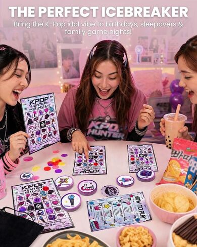 مجموعة ألعاب Y2K Bingo القابلة لإعادة الاستخدام من KPOP HUNTER - ألعاب لوحية جمالية للحفلات Cyberpunk مع 24 بطاقة و400 شريحة ملونة و24 عملة معدنية PVC وحقيبة مخملية للمراهقين والبالغين، 2-24 لاعبًا (باستيل ثلاثية الأبعاد) in Kuwait