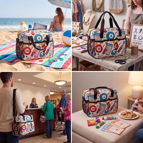 Bingo Bag with Pockets Waterproof Bingo Dauber Bag Game Accessories for Players Adults Seniors Supplies in Kuwait