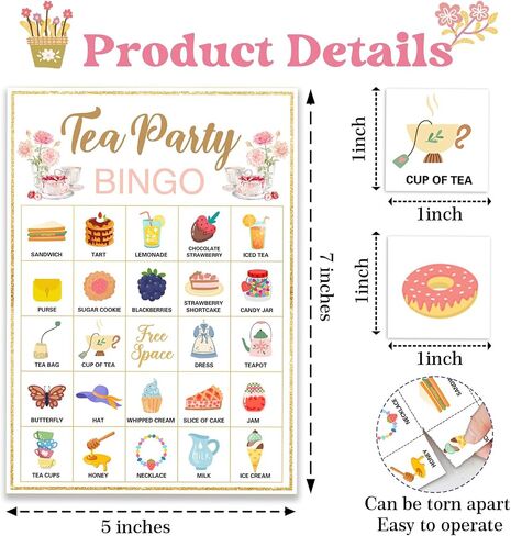 Tea Party Bingo, 24 Players Bingo Game Set for Girls Adults, Tea Party Bingo Games for Bridal Shower, Bachelorette, Wedding, Engagement Party, Tea Party Decorations in Kuwait