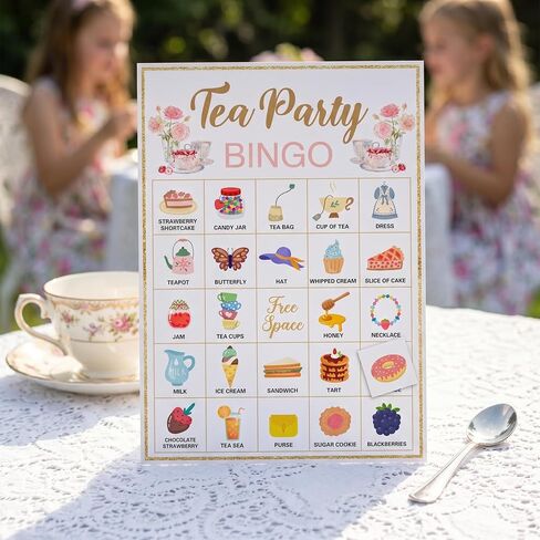 Tea Party Bingo, 24 Players Bingo Game Set for Girls Adults, Tea Party Bingo Games for Bridal Shower, Bachelorette, Wedding, Engagement Party, Tea Party Decorations in Kuwait