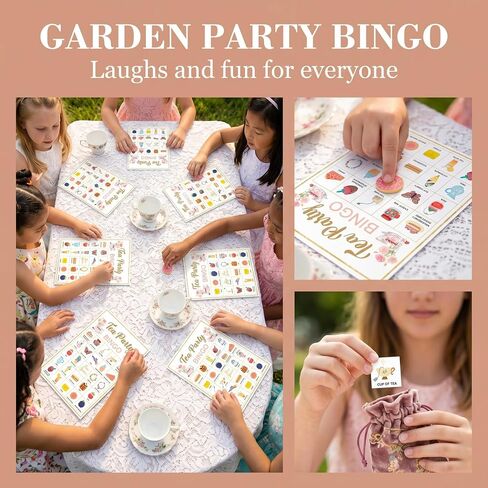 Tea Party Bingo, 24 Players Bingo Game Set for Girls Adults, Tea Party Bingo Games for Bridal Shower, Bachelorette, Wedding, Engagement Party, Tea Party Decorations in Kuwait